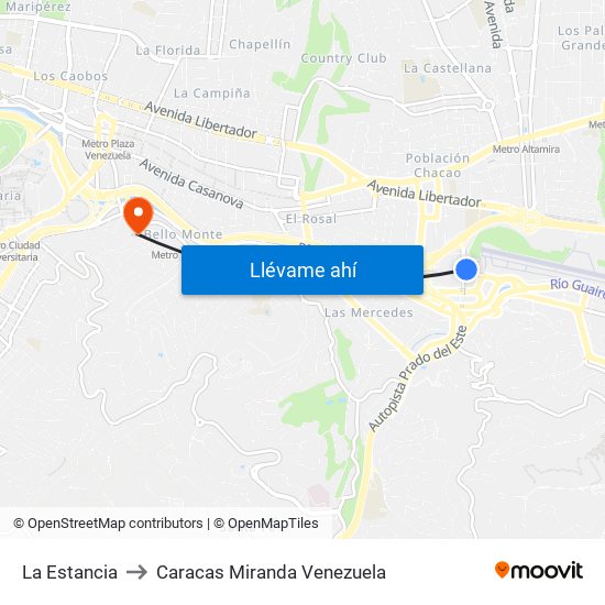 La Estancia to Caracas Miranda Venezuela map
