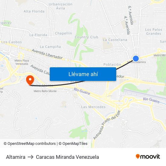 Altamira to Caracas Miranda Venezuela map