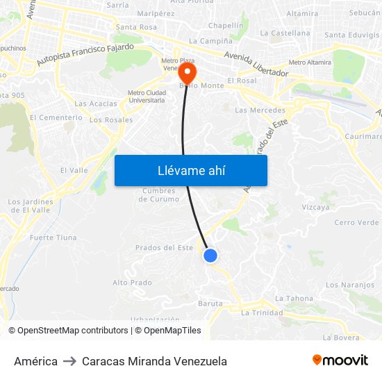 América to Caracas Miranda Venezuela map