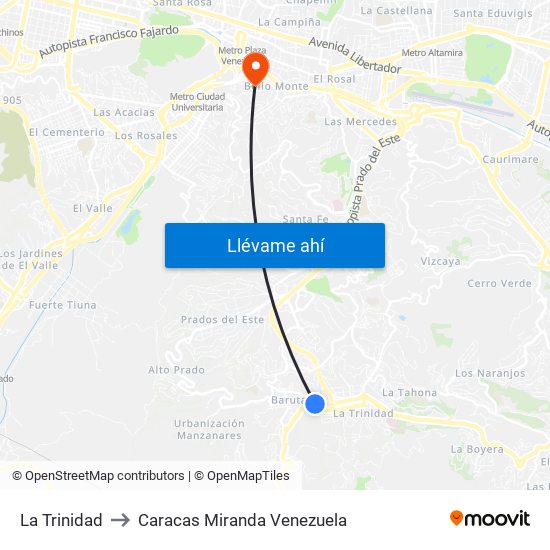 La Trinidad to Caracas Miranda Venezuela map