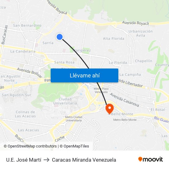 U.E. José Martí to Caracas Miranda Venezuela map