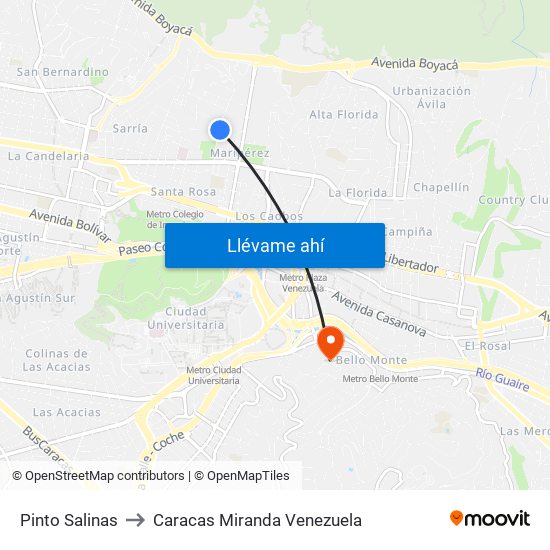 Pinto Salinas to Caracas Miranda Venezuela map