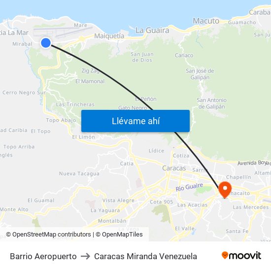 Barrio Aeropuerto to Caracas Miranda Venezuela map