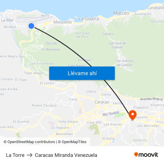 La Torre to Caracas Miranda Venezuela map