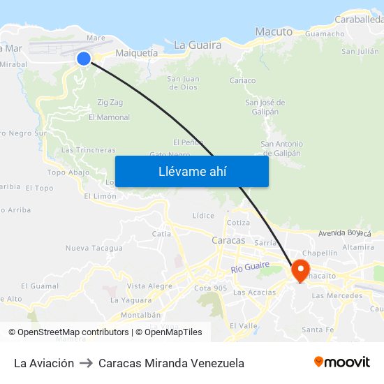 La Aviación to Caracas Miranda Venezuela map
