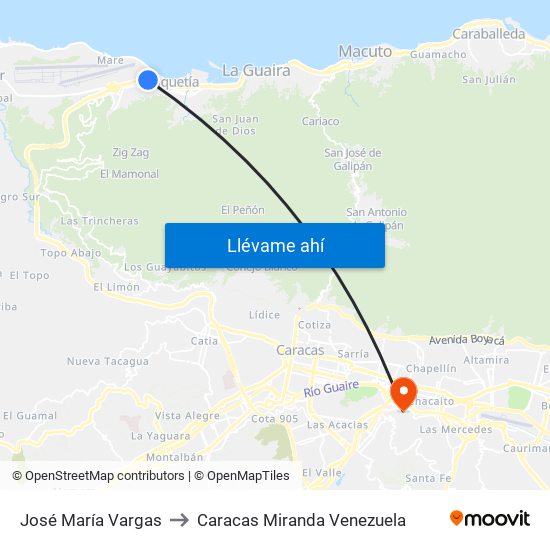 José María Vargas to Caracas Miranda Venezuela map