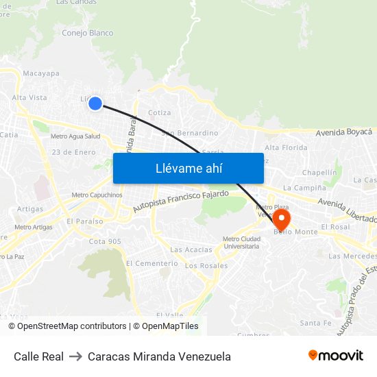 Calle Real to Caracas Miranda Venezuela map