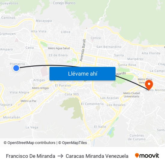 Francisco De Miranda to Caracas Miranda Venezuela map