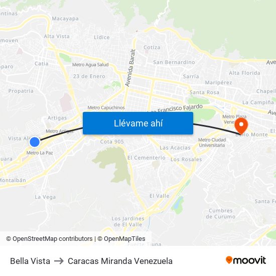 Bella Vista to Caracas Miranda Venezuela map