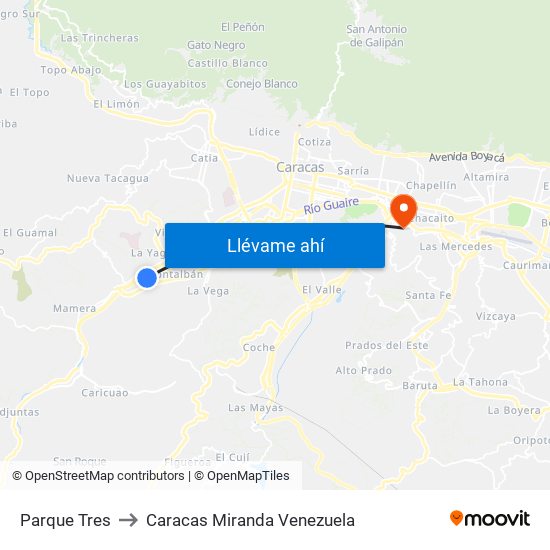 Parque Tres to Caracas Miranda Venezuela map