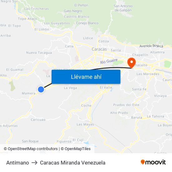 Antímano to Caracas Miranda Venezuela map