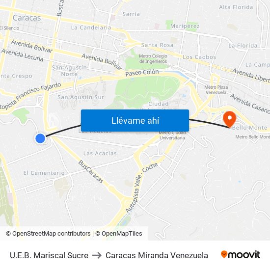 U.E.B. Mariscal Sucre to Caracas Miranda Venezuela map