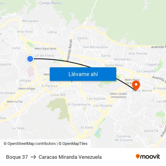 Boque 37 to Caracas Miranda Venezuela map
