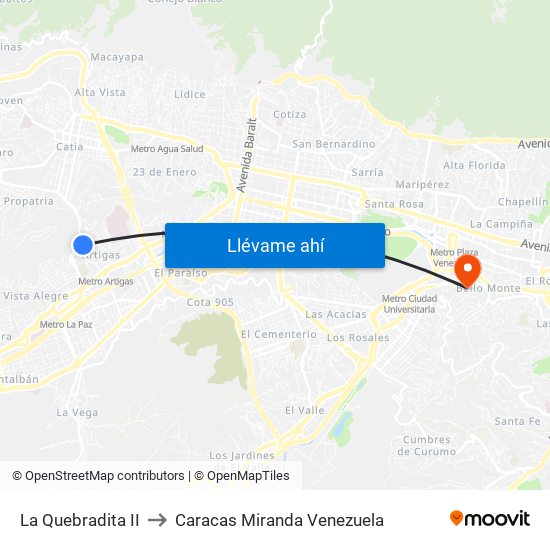 La Quebradita II to Caracas Miranda Venezuela map