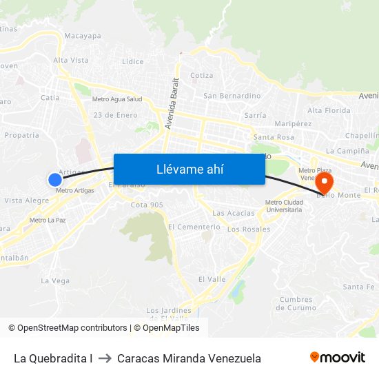 La Quebradita I to Caracas Miranda Venezuela map