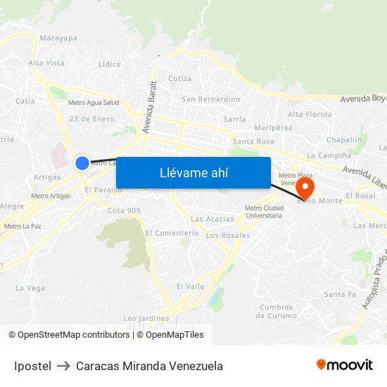 Ipostel to Caracas Miranda Venezuela map