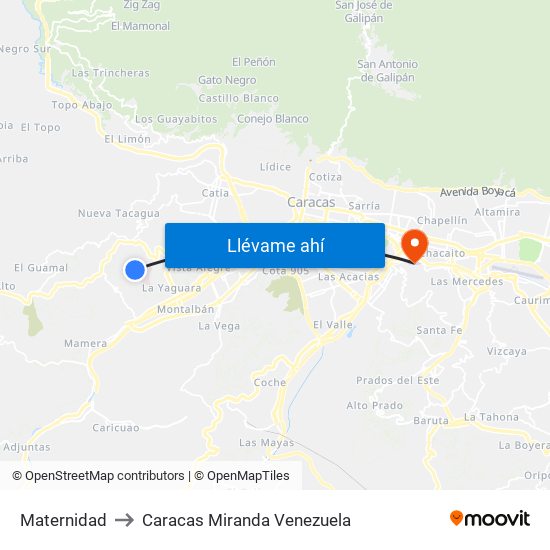 Maternidad to Caracas Miranda Venezuela map