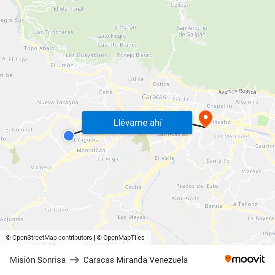Misión Sonrisa to Caracas Miranda Venezuela map