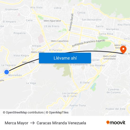 Merca Mayor to Caracas Miranda Venezuela map