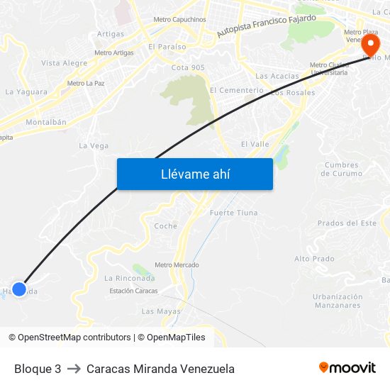 Bloque 3 to Caracas Miranda Venezuela map