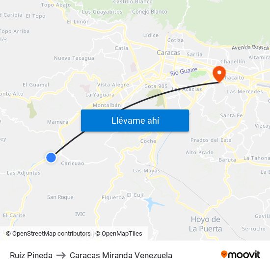 Ruíz Pineda to Caracas Miranda Venezuela map