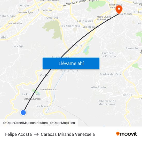 Felipe Acosta to Caracas Miranda Venezuela map
