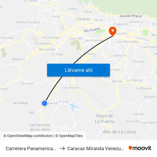 Carretera Panamericana to Caracas Miranda Venezuela map