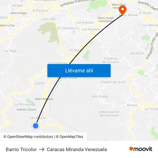 Barrio Tricolor to Caracas Miranda Venezuela map