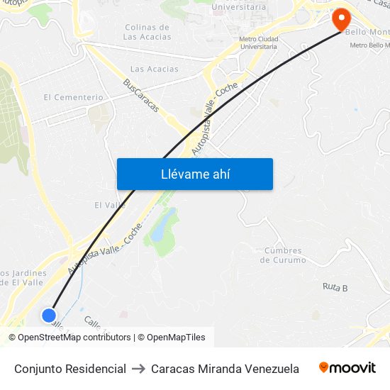 Conjunto Residencial to Caracas Miranda Venezuela map