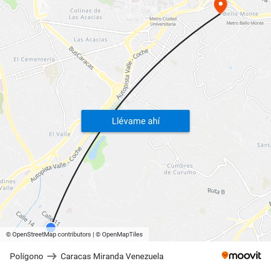 Polígono to Caracas Miranda Venezuela map