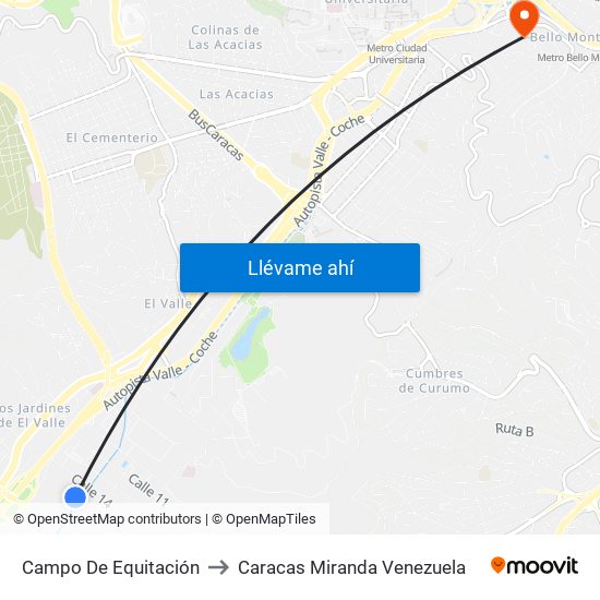 Campo De Equitación to Caracas Miranda Venezuela map