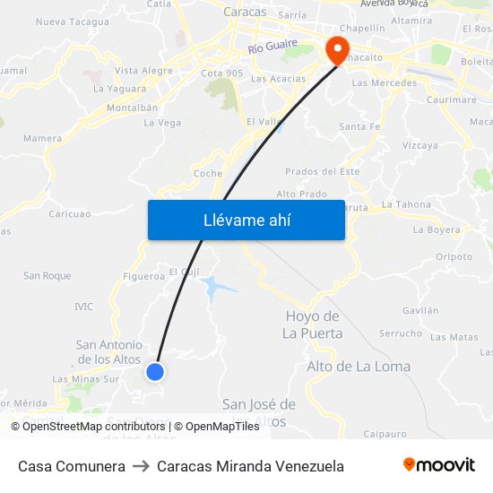 Casa Comunera to Caracas Miranda Venezuela map