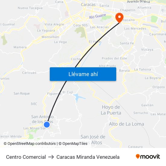 Centro Comercial to Caracas Miranda Venezuela map