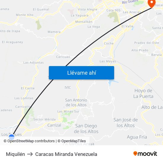 Miquilén to Caracas Miranda Venezuela map