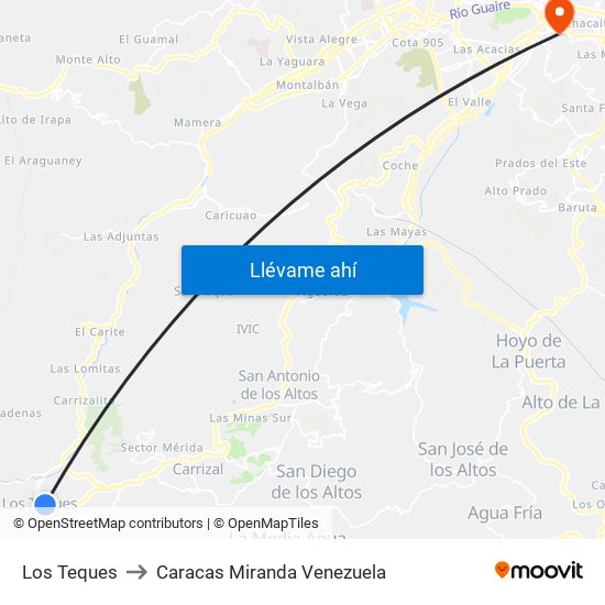 Los Teques to Caracas Miranda Venezuela map