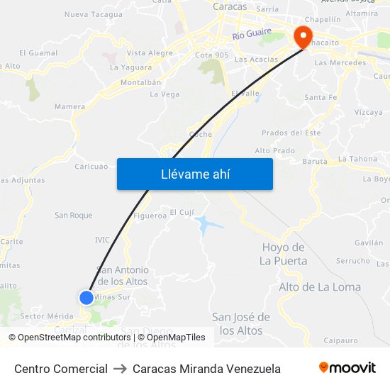 Centro Comercial to Caracas Miranda Venezuela map