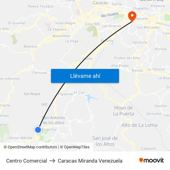 Centro Comercial to Caracas Miranda Venezuela map