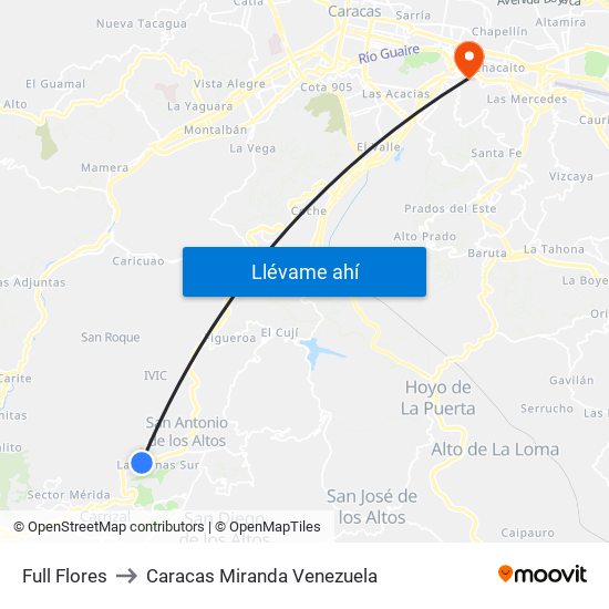 Full Flores to Caracas Miranda Venezuela map