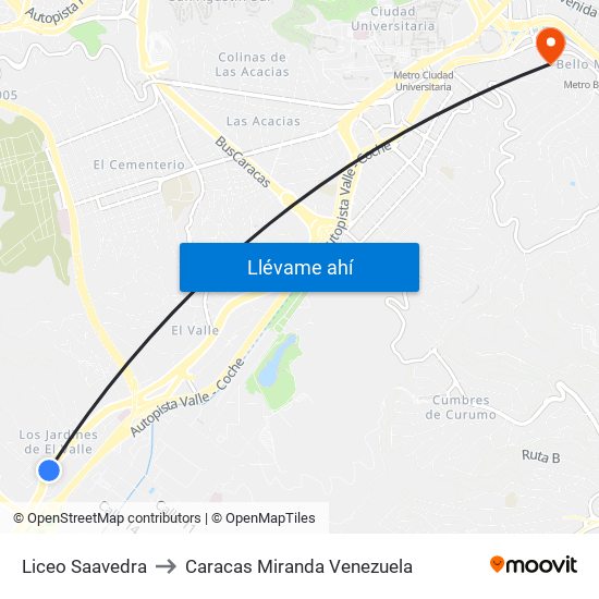 Liceo Saavedra to Caracas Miranda Venezuela map