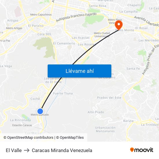 El Valle to Caracas Miranda Venezuela map