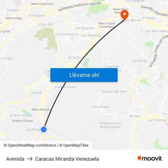 Avenida to Caracas Miranda Venezuela map