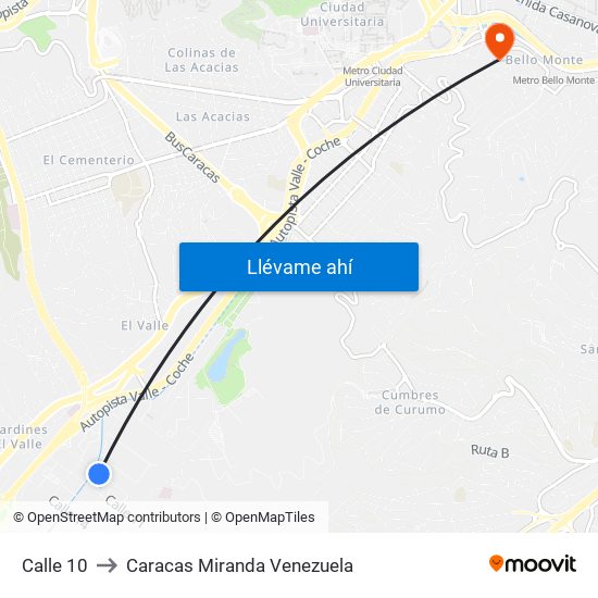 Calle 10 to Caracas Miranda Venezuela map