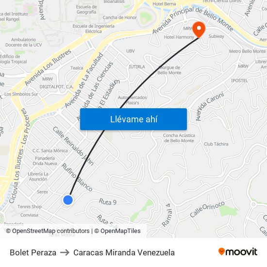 Bolet Peraza to Caracas Miranda Venezuela map