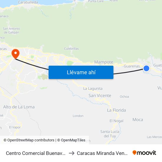Centro Comercial Buenaventura to Caracas Miranda Venezuela map