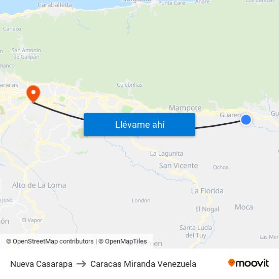 Nueva Casarapa to Caracas Miranda Venezuela map