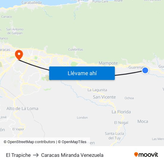 El Trapiche to Caracas Miranda Venezuela map