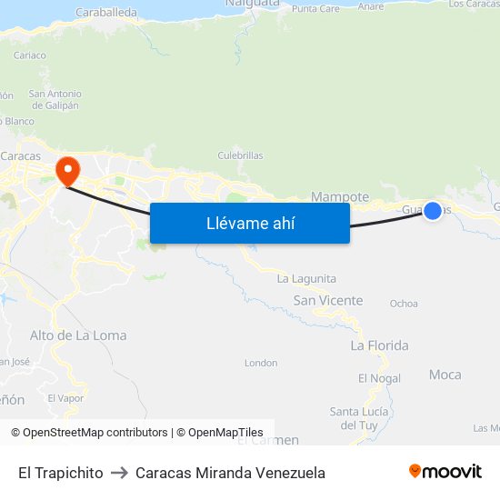 El Trapichito to Caracas Miranda Venezuela map