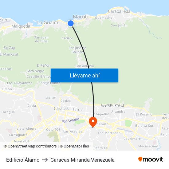 Edificio Álamo to Caracas Miranda Venezuela map