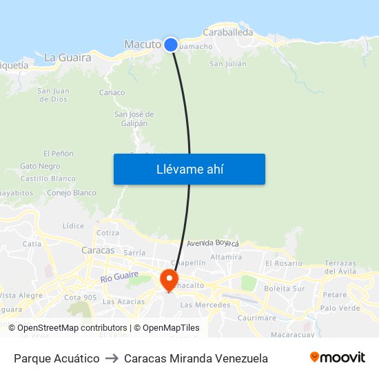 Parque Acuático to Caracas Miranda Venezuela map