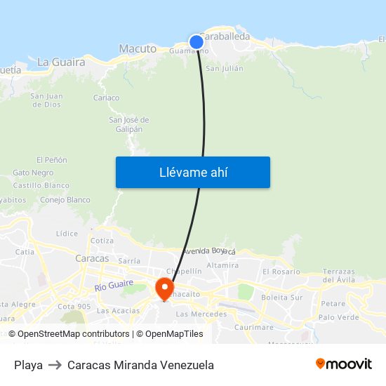 Playa to Caracas Miranda Venezuela map
